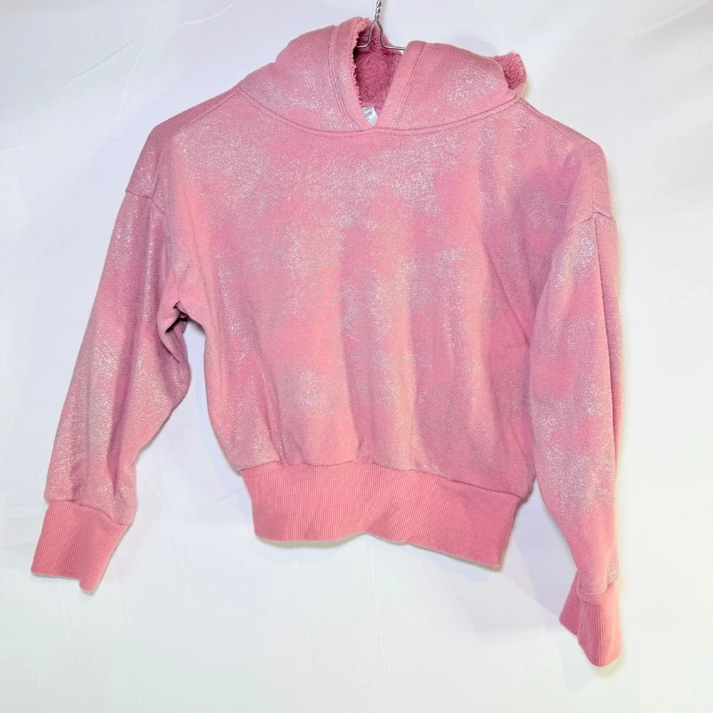 OshKosh Bgosh Girls Pink Shimmer Glitter Hoodie Sherpa Lined Hood Size 6‎ 6x